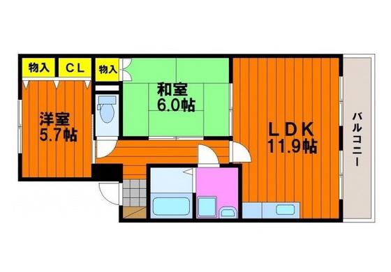 リーブロイヤル(2LDK/2階)の間取り写真