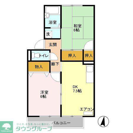 ルアール佐知川壱番館(2DK/2階)の間取り写真
