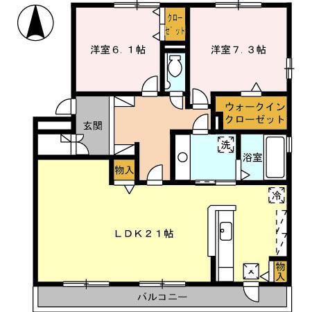 ラ・シェーブル・セゾン(2LDK/1階)の間取り写真