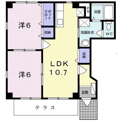 ピ-スコート(2LDK/1階)の間取り写真