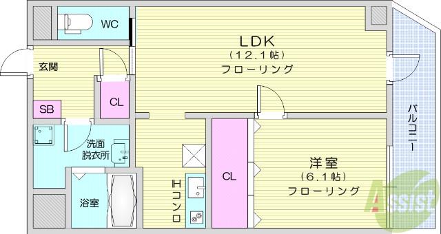 しゃとれ・にぱろく(1LDK/7階)の間取り写真