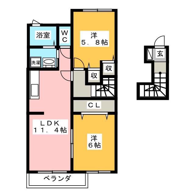ソレイユ(2LDK/2階)の間取り写真