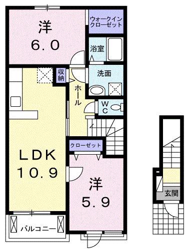 ラ カーサ フェリーチェ(2LDK/2階)の間取り写真