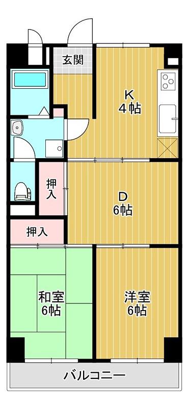 北野田大発マンション(2DK/4階)の間取り写真