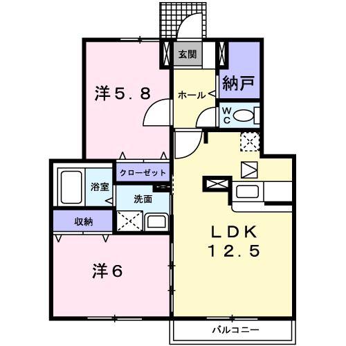 プリムローズII(2LDK/1階)の間取り写真
