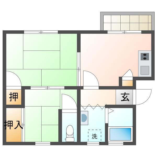 西舞マンション(2DK/2階)の間取り写真