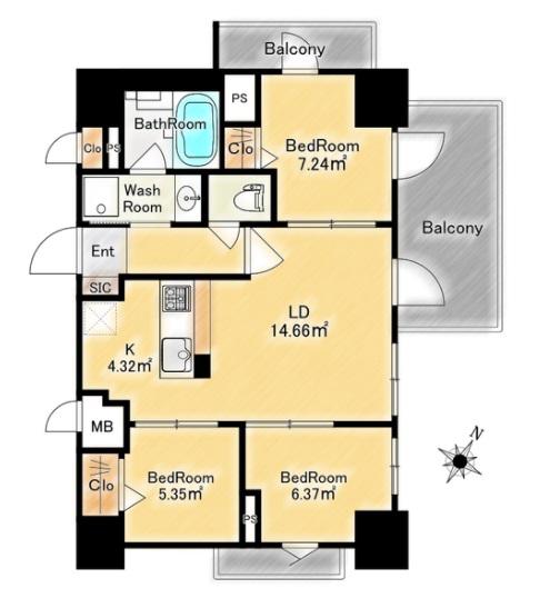 MODERN PALAZZO 天神南II(3LDK/10階)の間取り写真