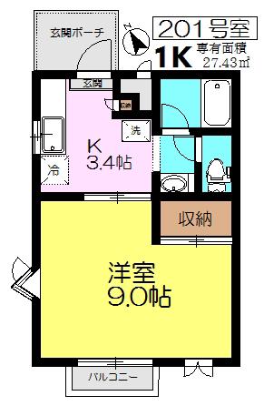 国立台ハウス(1K/2階)の間取り写真