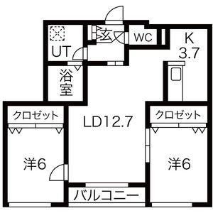 FELIX中の島(2LDK/1階)の間取り写真