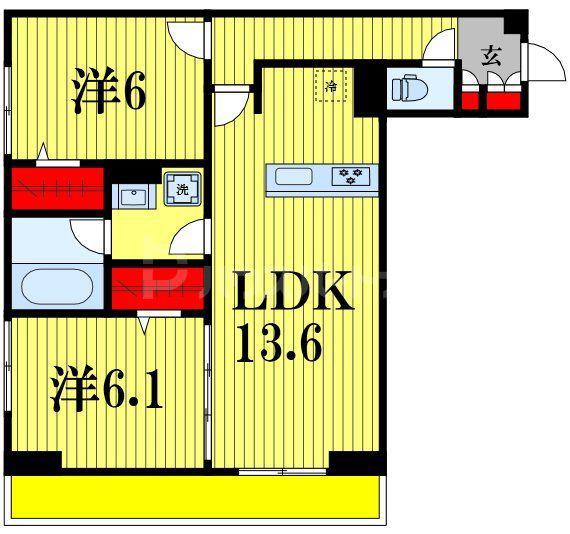 グランディール柏の葉(2LDK/1階)の間取り写真