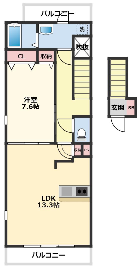 メゾンラヴィーヌ(1LDK/2階)の間取り写真