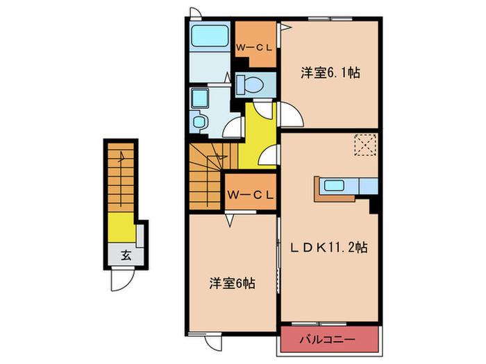 ベルコロレII B(2LDK/2階)の間取り写真