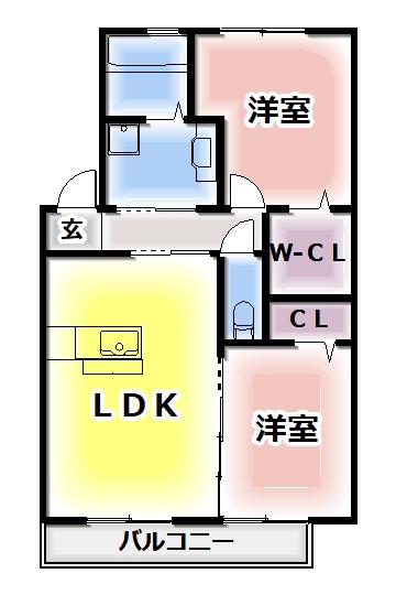 アンジュール(2LDK/1階)の間取り写真