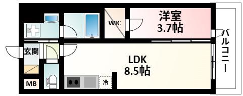 スプランディッドライズ新大阪ノース(1LDK/13階)の間取り写真