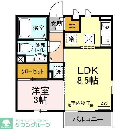フラットFK(1LDK/1階)の間取り写真