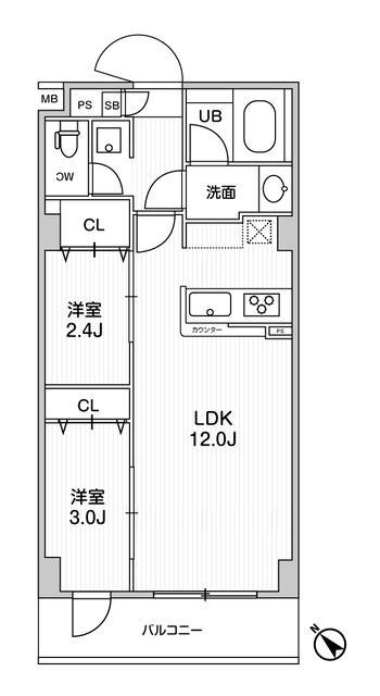 ドゥーエ曳舟(2LDK/1階)の間取り写真