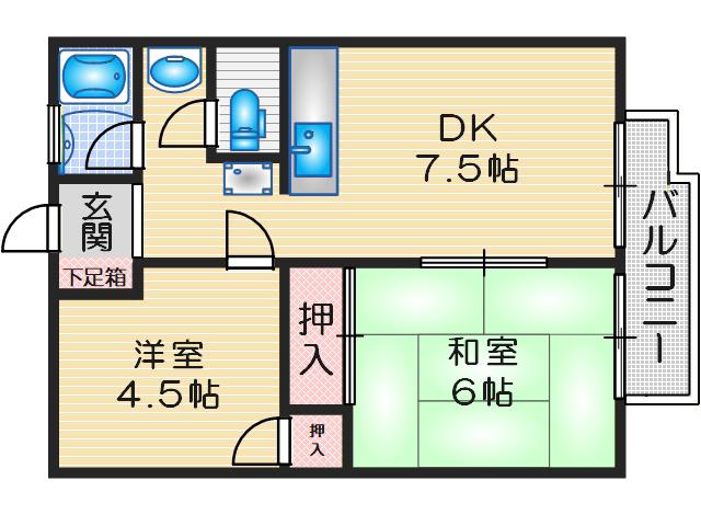 ウィンヒル上郡I(2DK/2階)の間取り写真