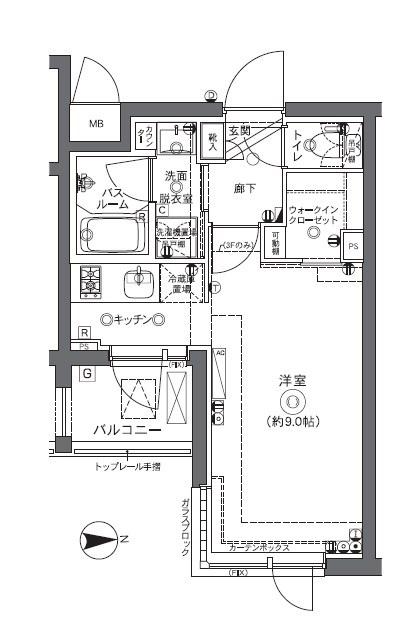 ZOOM中野坂上(ワンルーム/3階)の間取り写真