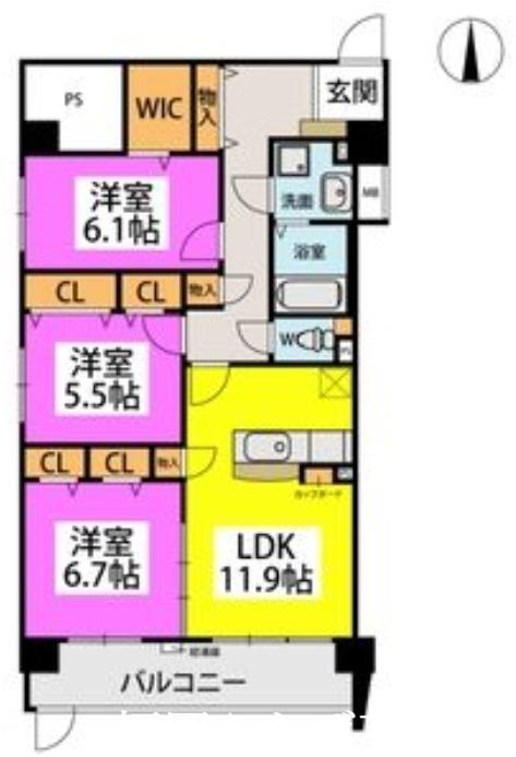 エクセレント下山門IV(3LDK/1階)の間取り写真