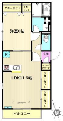 フルーリ海老名(1LDK/2階)の間取り写真