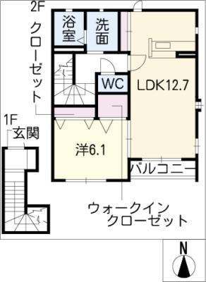 パインクレスト荒江B棟(1LDK/2階)の間取り写真
