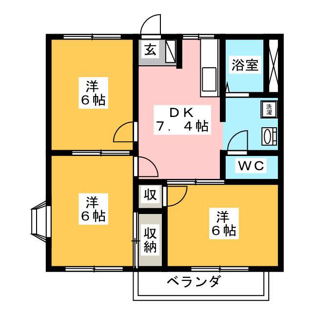 サンシティカーム(3DK/1階)の間取り写真