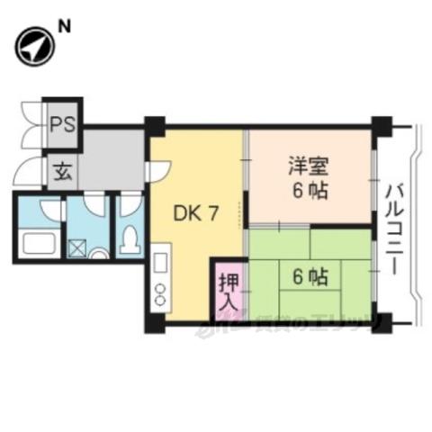 スペイシャス桂(2DK/3階)の間取り写真