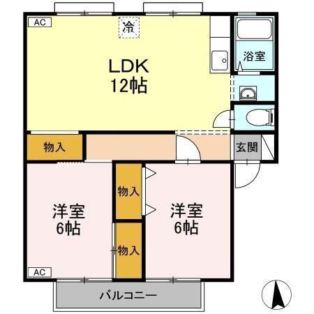 サンビレッジ立花 C棟(3DK/1階)の間取り写真