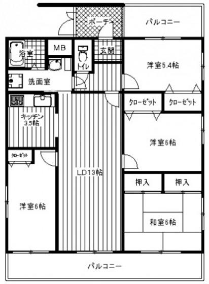 コーポ・バンブー(4LDK/3階)の間取り写真