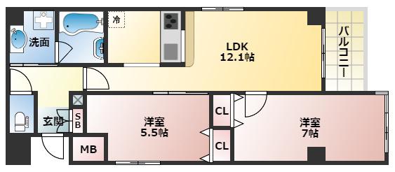レジデンスJUKO(2LDK/4階)の間取り写真