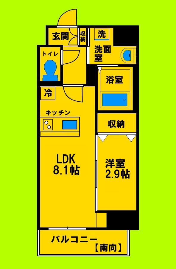 モダンパラッツォ江坂アクシア(1LDK/2階)の間取り写真