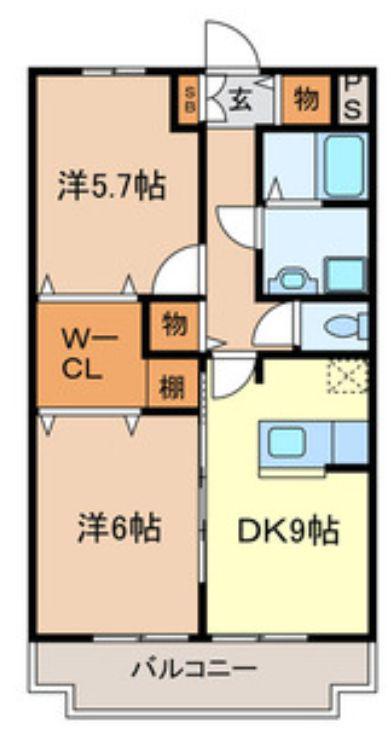 パレット(2DK/2階)の間取り写真