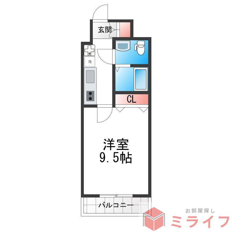 JINO平野(1K/3階)の間取り写真