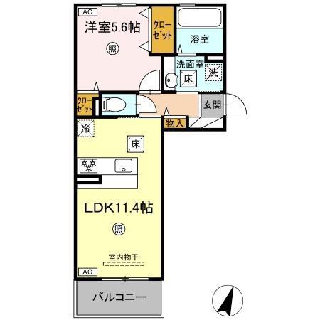 ディアプレイス(1LDK/1階)の間取り写真