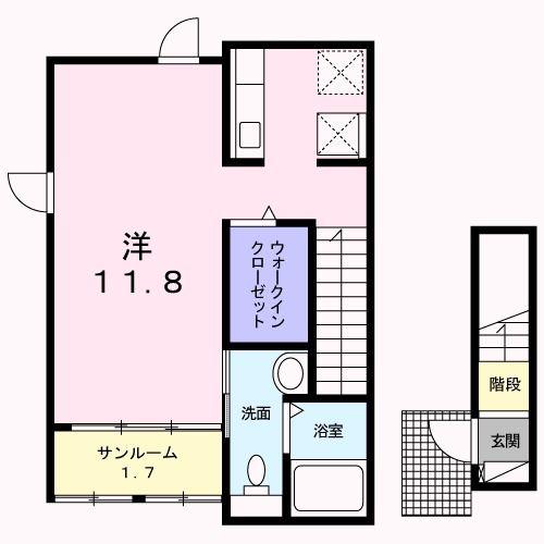 プラシード・I(ワンルーム/2階)の間取り写真