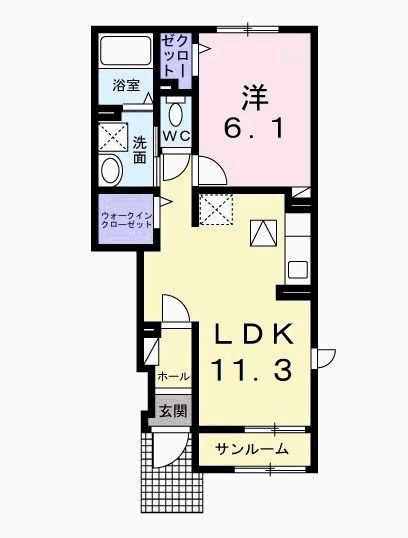 TREE BELL 2(1LDK/1階)の間取り写真