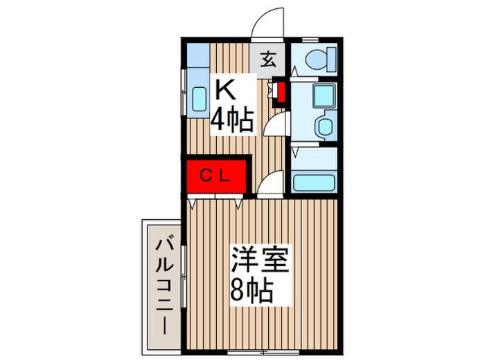 シェルハウスII2F(1K/2階)の間取り写真