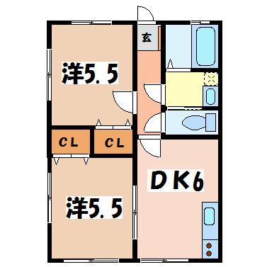 ストリームあづみ野(2DK/2階)の間取り写真