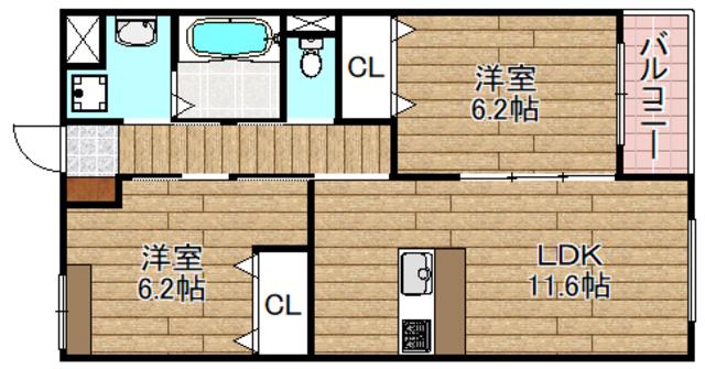 エルヴィータ長岡(2LDK/1階)の間取り写真