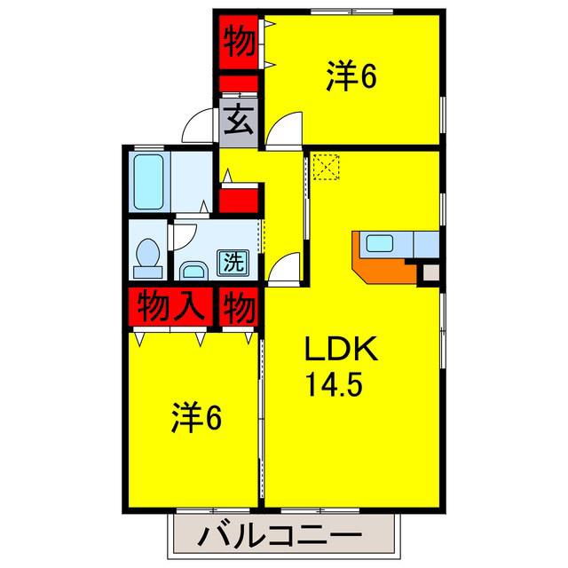 ビィウライースト・ウエスト(2LDK/1階)の間取り写真