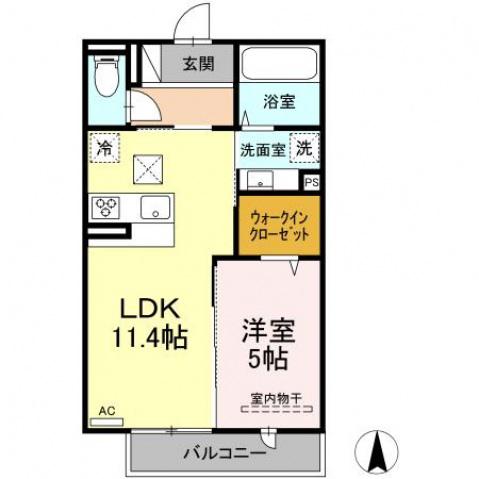 CLAIR楽々園(1LDK/1階)の間取り写真