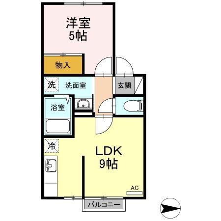 メゾンドール野添(1LDK/1階)の間取り写真