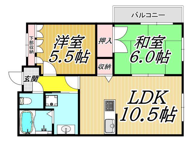 BLANC南塚口(2LDK/2階)の間取り写真