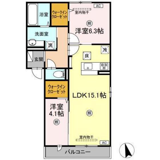 トリシアくるめ木(2LDK/3階)の間取り写真