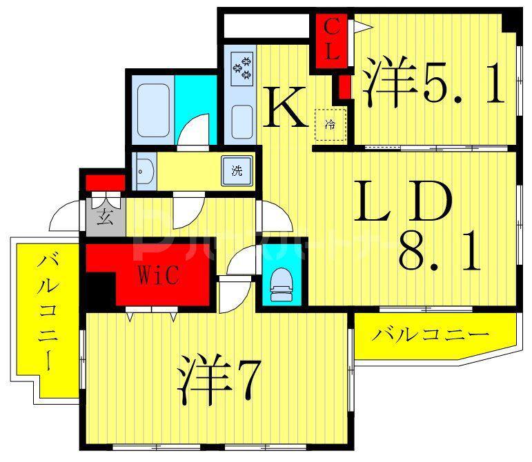 マートルコート新小岩(2LDK/7階)の間取り写真
