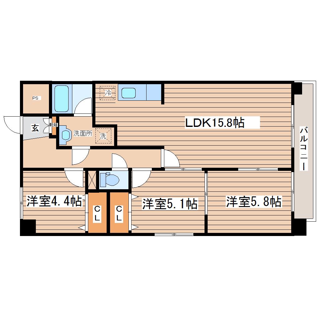 リリーマンション2(3LDK/10階)の間取り写真