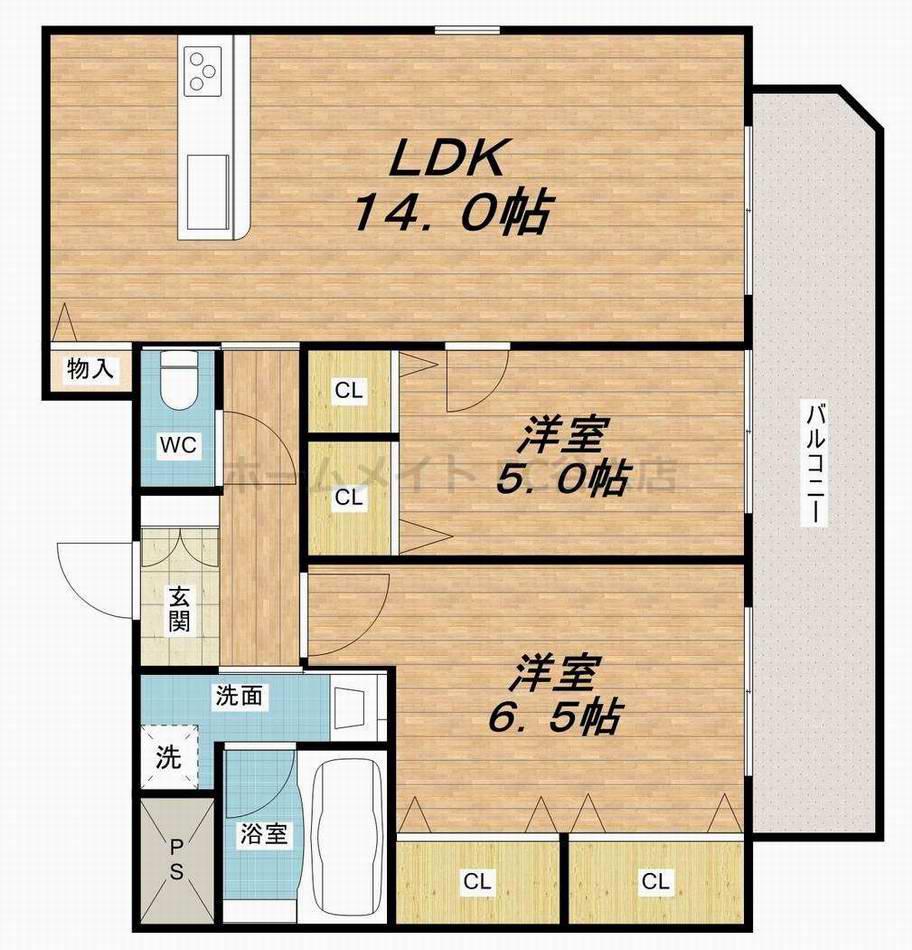 フェリシテ真法院(2LDK/6階)の間取り写真