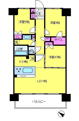 プレシス横濱新子安(3LDK/6階)の間取り写真