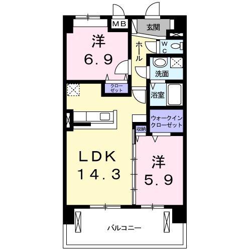 ディアコート中臣(2LDK/2階)の間取り写真