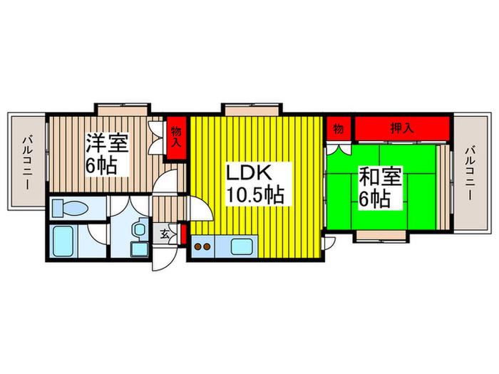 オークヒル領家(2LDK/1階)の間取り写真